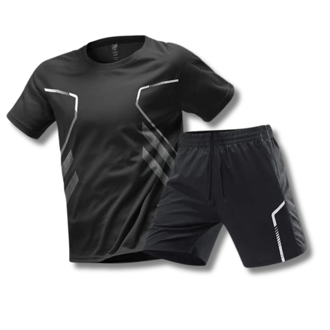 Herren Sportset für Tennis & Padel: atmungsaktives Polo & Shorts in Dunkelblau. Ideal für Training & Freizeit im Sommer.