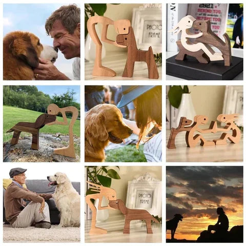 Elegante handgeschnitzte Hundestatue aus Holz als Wohndeko, Ausdruck von Tierliebe für Ihr stilvolles Zuhause.