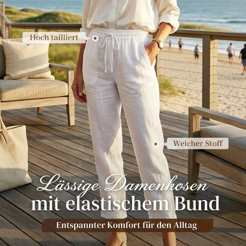 Komfortable Damenhose mit weitem Bein & Stretchbund in Khaki, perfekt für entspannte Tage & lässige Outfits.