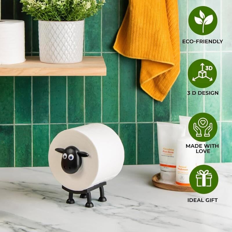 Platzsparender Toilettenpapierhalter in Schaf-Form, Schwarz, ideal für witzige Badezimmer Dekoration.