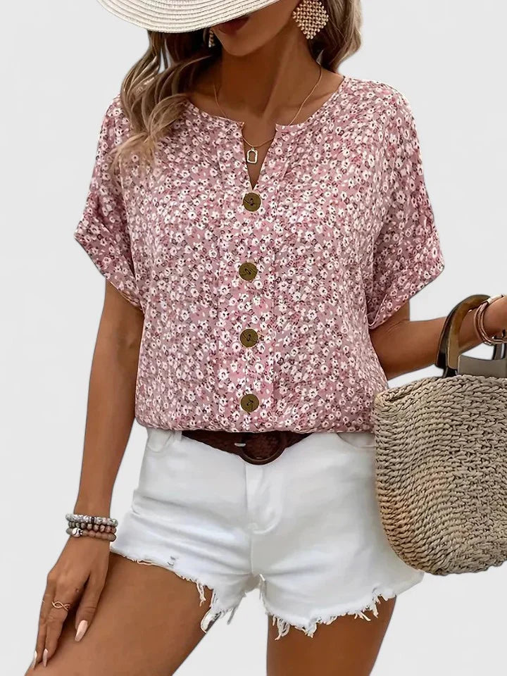 Elegante Damen Florale Sommerbluse mit luftiger Passform und stilvollem Blumendruck. Perfekt für Frühling & Sommer.
