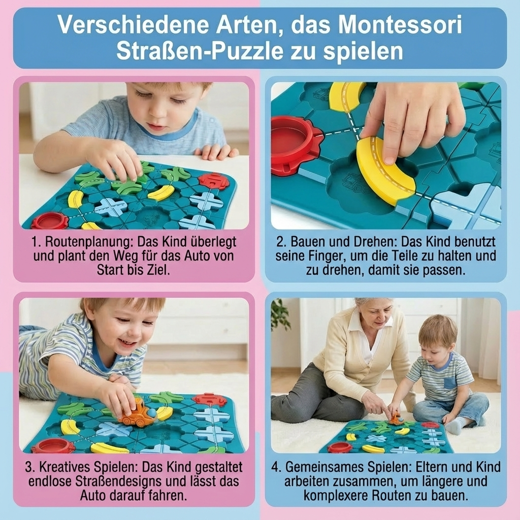 Pädagogisches Montessori Straßen-Puzzle, Lernspielzeug zur Förderung von Feinmotorik, Logik & Problem-Lösung.