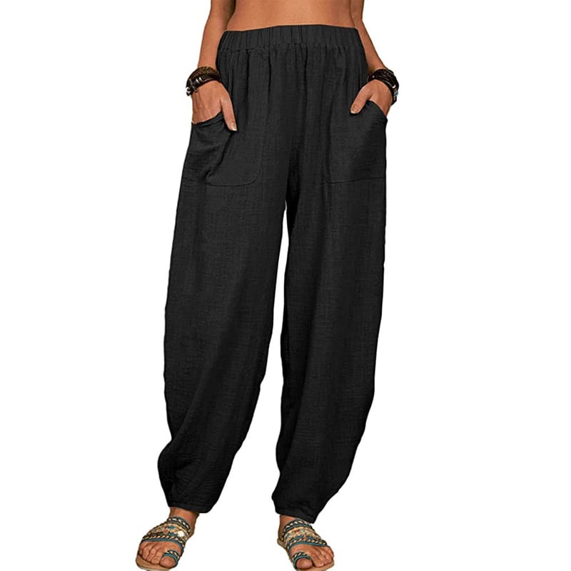 Moderne Damen Haremshose mit Gummibund. Lockere Alltagshose, ideal für entspannte Tage.