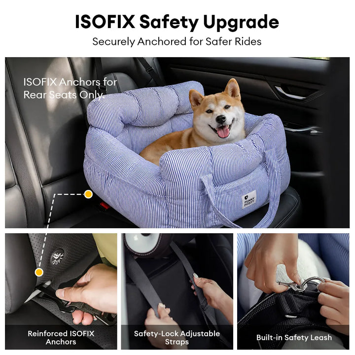 Autobett für Hunde, ISOFIX kompatibel, sorgt für entspannte und sichere Reise im Auto.