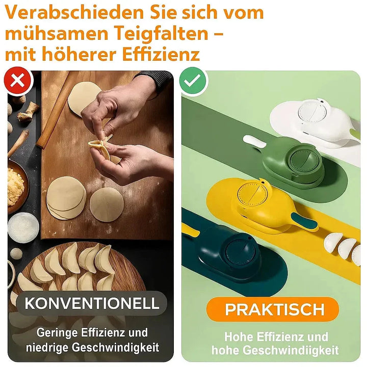 Vielseitiger 2-in-1 Teigtaschenformer & Dumpling Maker, manuelle Teigpresse für diverse Knödel und Gebäck.