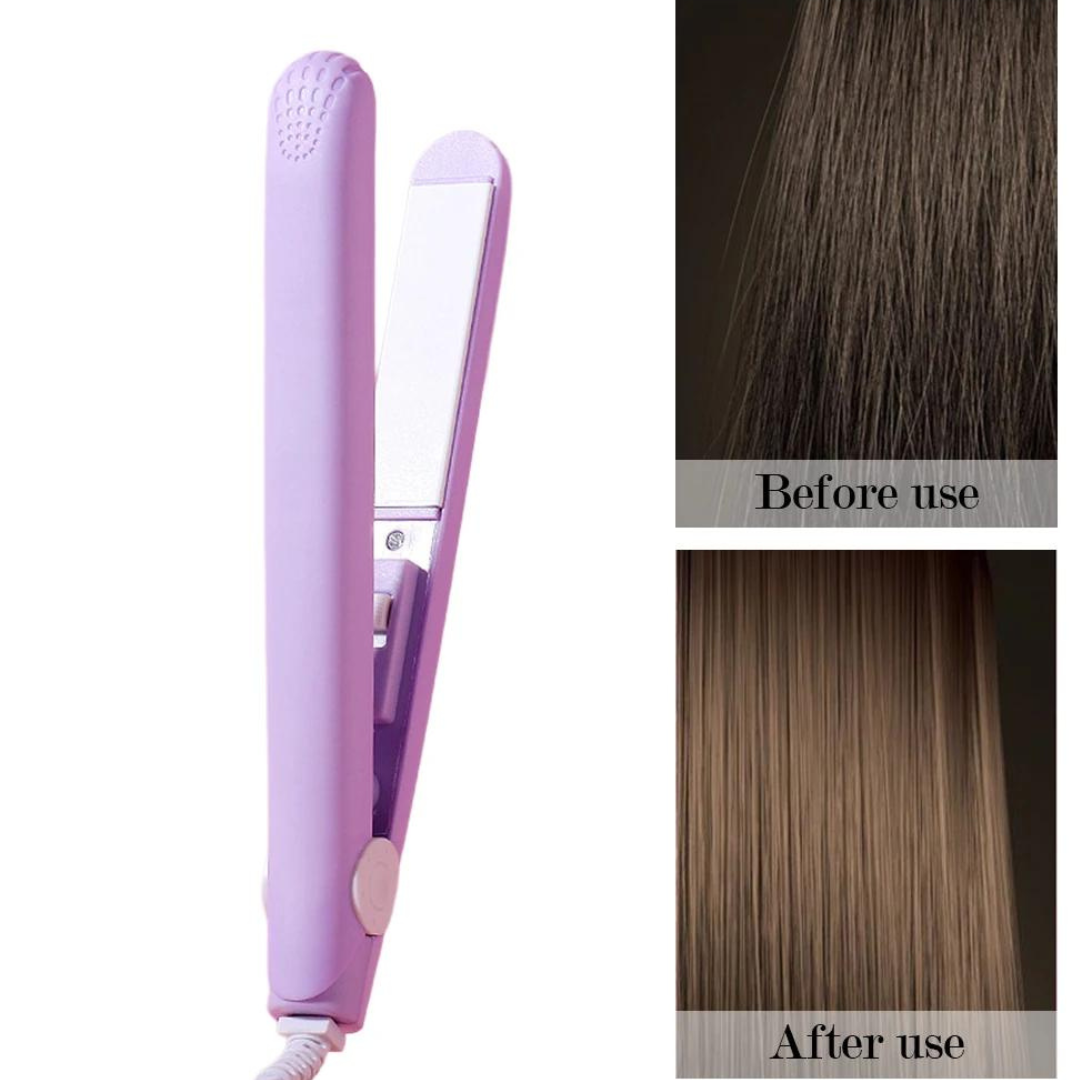 Nahaufnahme der hochwertigen Keramikplatten des 2-in-1 Mini Glätteisens für schonendes Styling.