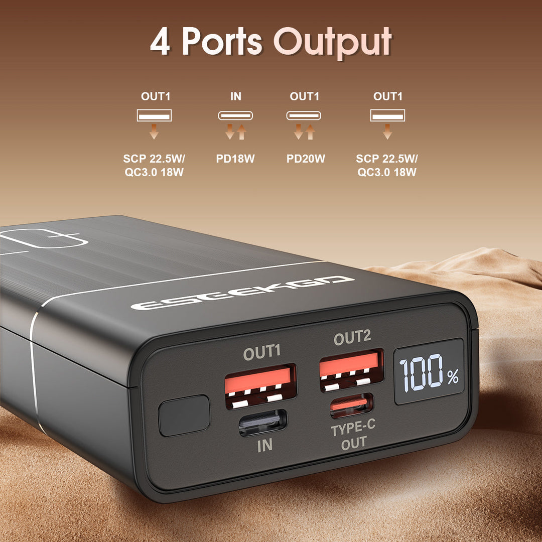 Robuste externe Batterie 20000mAh mit Digitalanzeige für zuverlässige Energie auf Reisen.