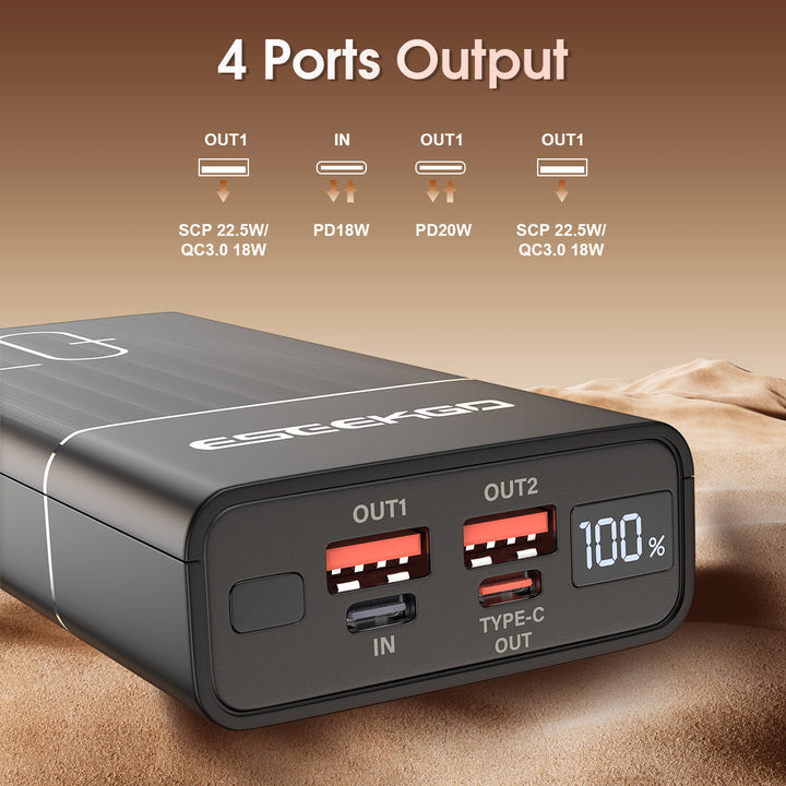 Robuste externe Batterie 20000mAh mit Digitalanzeige für zuverlässige Energie auf Reisen.