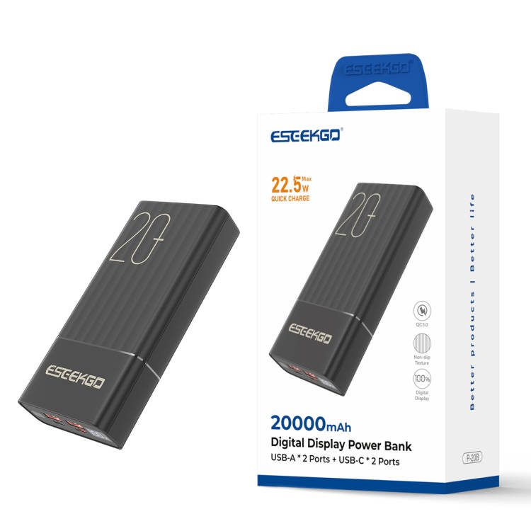 Leistungsstarke 20000mAh Powerbank, schnelle Ladung, externe Batterie mit USB-C für Handy.