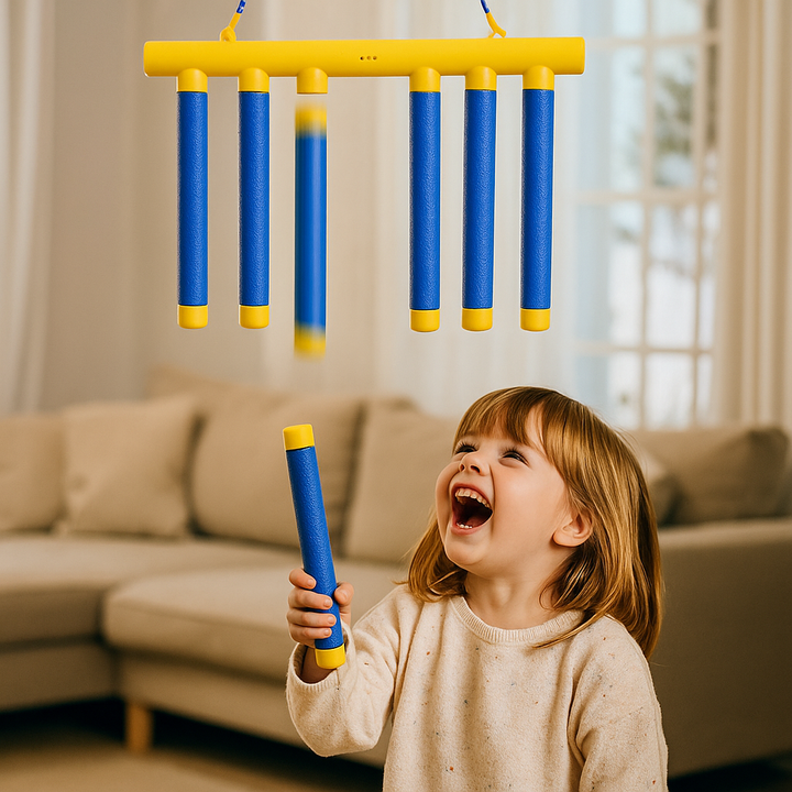 Buntes Kinderspielzeug "Fallende Stäbchen" für spannende Reaktions-Duelle und motorische Entwicklung.