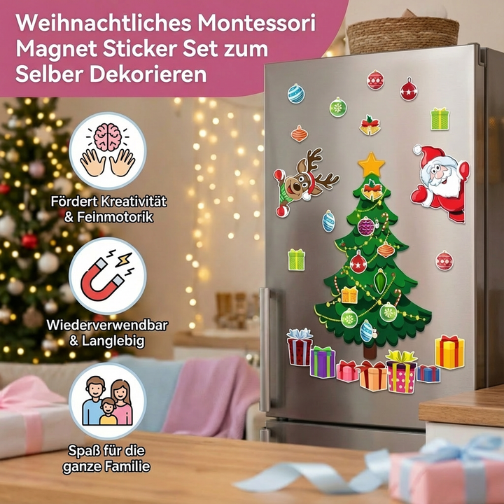 Pädagogisches Montessori Magnetset für Kinder, weihnachtliche Figuren zum spielerischen Lernen.