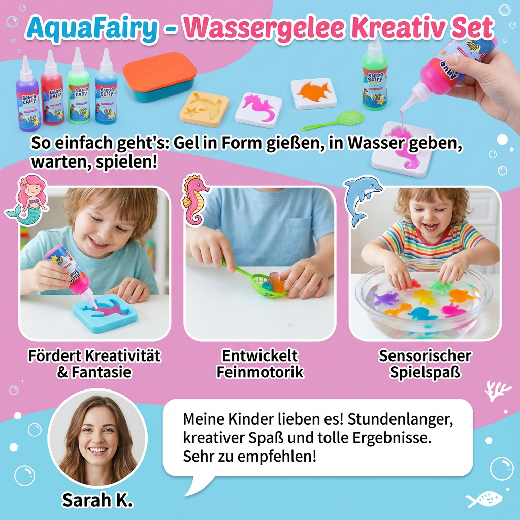 Pädagogisches Kreativset für Kinder: Bunte Wassergelee Figuren selber machen. Fördert Kreativität & Hand-Augen-Koordination.