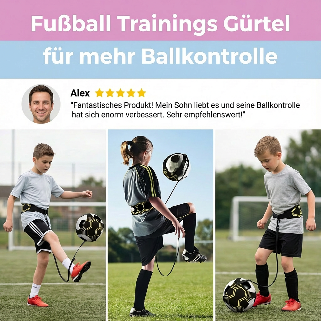 Innovativer Fußballtrainingsgürtel, freihändiges Training für mehr Ballkontrolle und präzise Pässe.