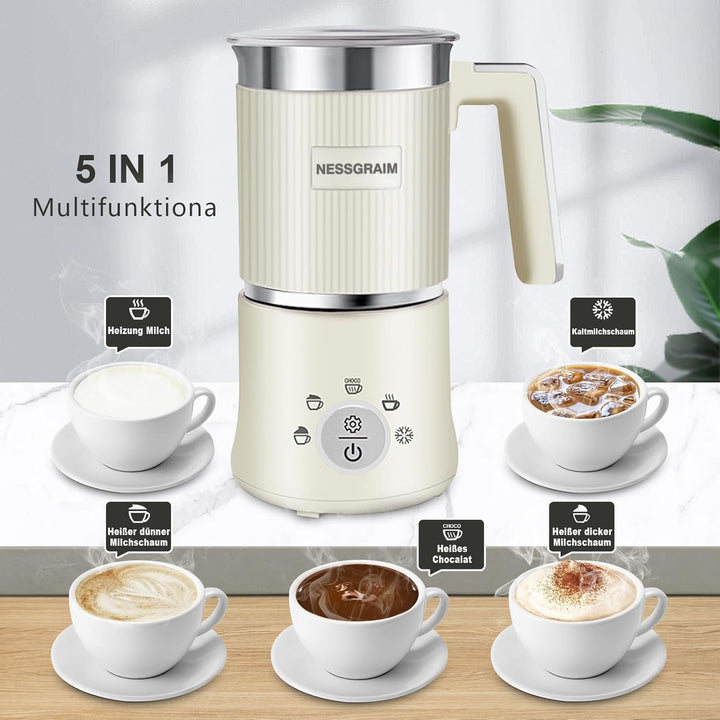 Elektrischer Milchaufschäumer für Latte Macchiato & Cappuccino, bereitet cremigen Schaum für Kaffeespezialitäten zu.