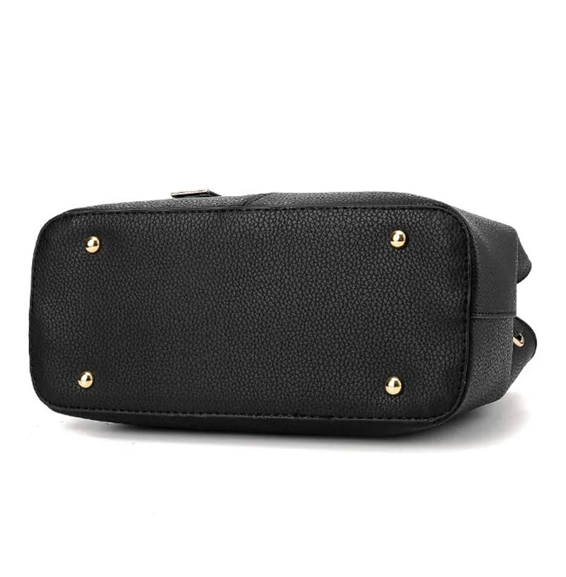 Detailaufnahme des Verschlusses der Damen Handtasche. Sicherer & eleganter Magnetverschluss.