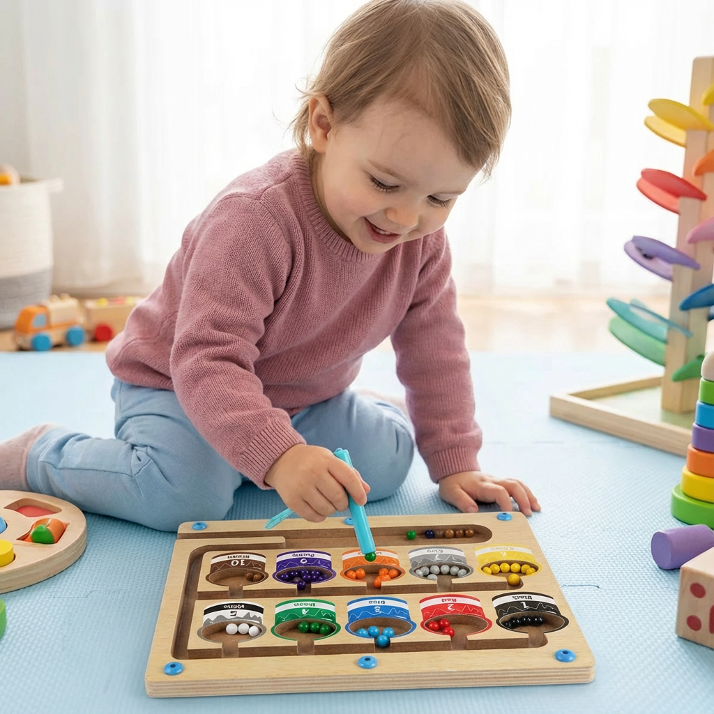 Buntes Magnetlabyrinth für Kinder, spielerisches Lernen von Farben & Zahlen. Pädagogisches Motorikspielzeug.