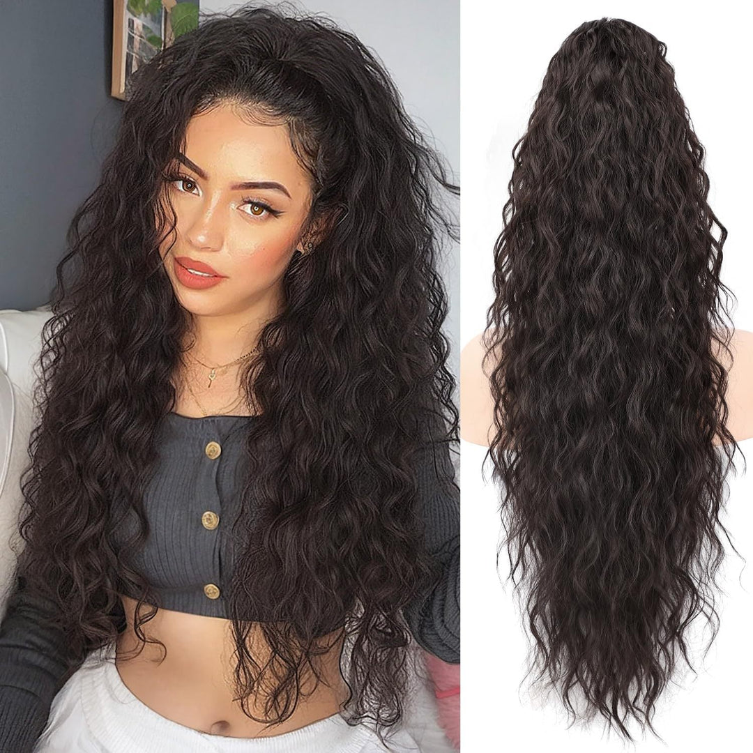 Schnelle Frisur: 76cm Pferdeschwanz-Extension für Damen mit Krallenclip, bringt Wellen & Volumen.