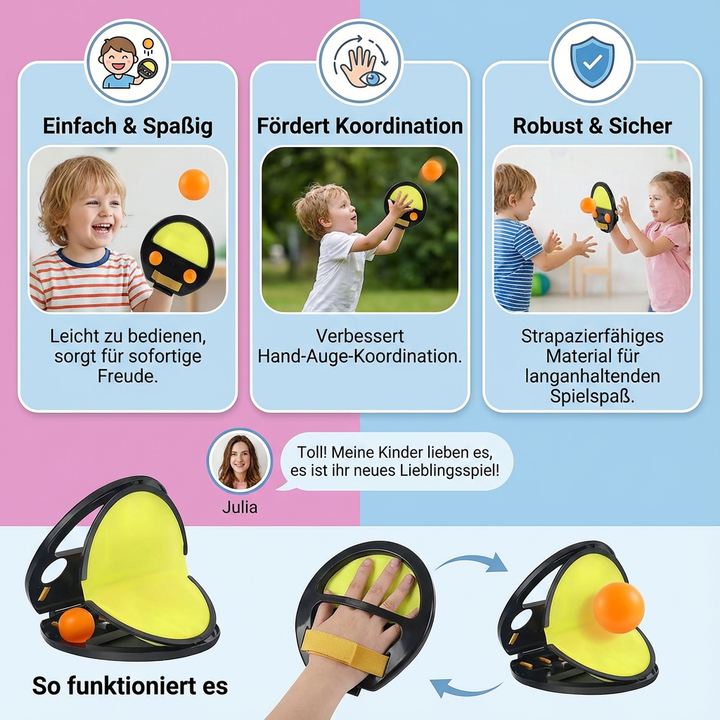 Geschicklichkeitsspiel für Kinder: Aktives Fang Ball Set, fördert Konzentration & Koordination.