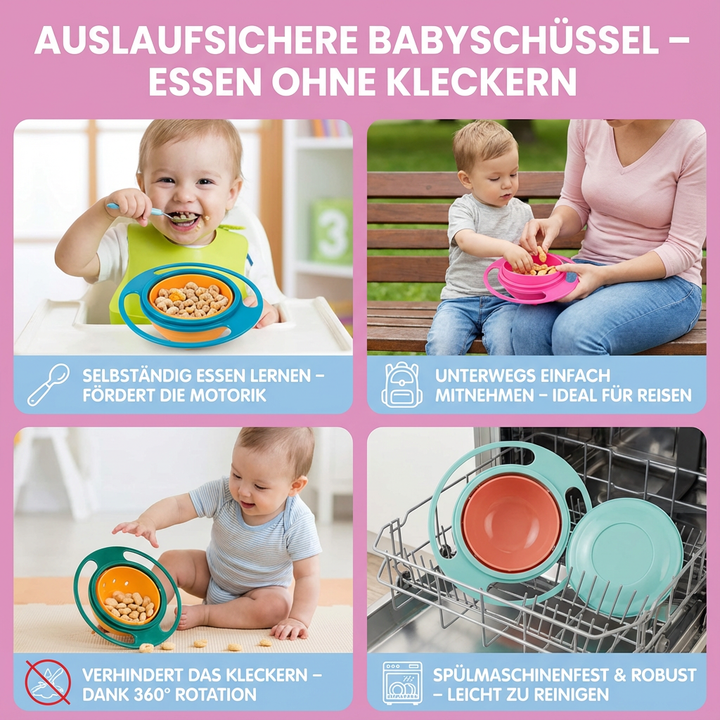 Fröhliche Babyschüssel für das Kinderessen, macht Füttern & Essen lernen kleckerfrei und einfach.