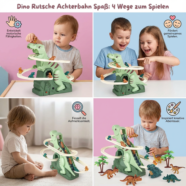 Elektrische Dino Rutsche Achterbahn als Kinder Spielzeug. Perfekt für Motorik- & Fantasie-Entwicklung, Indoor/Outdoor.