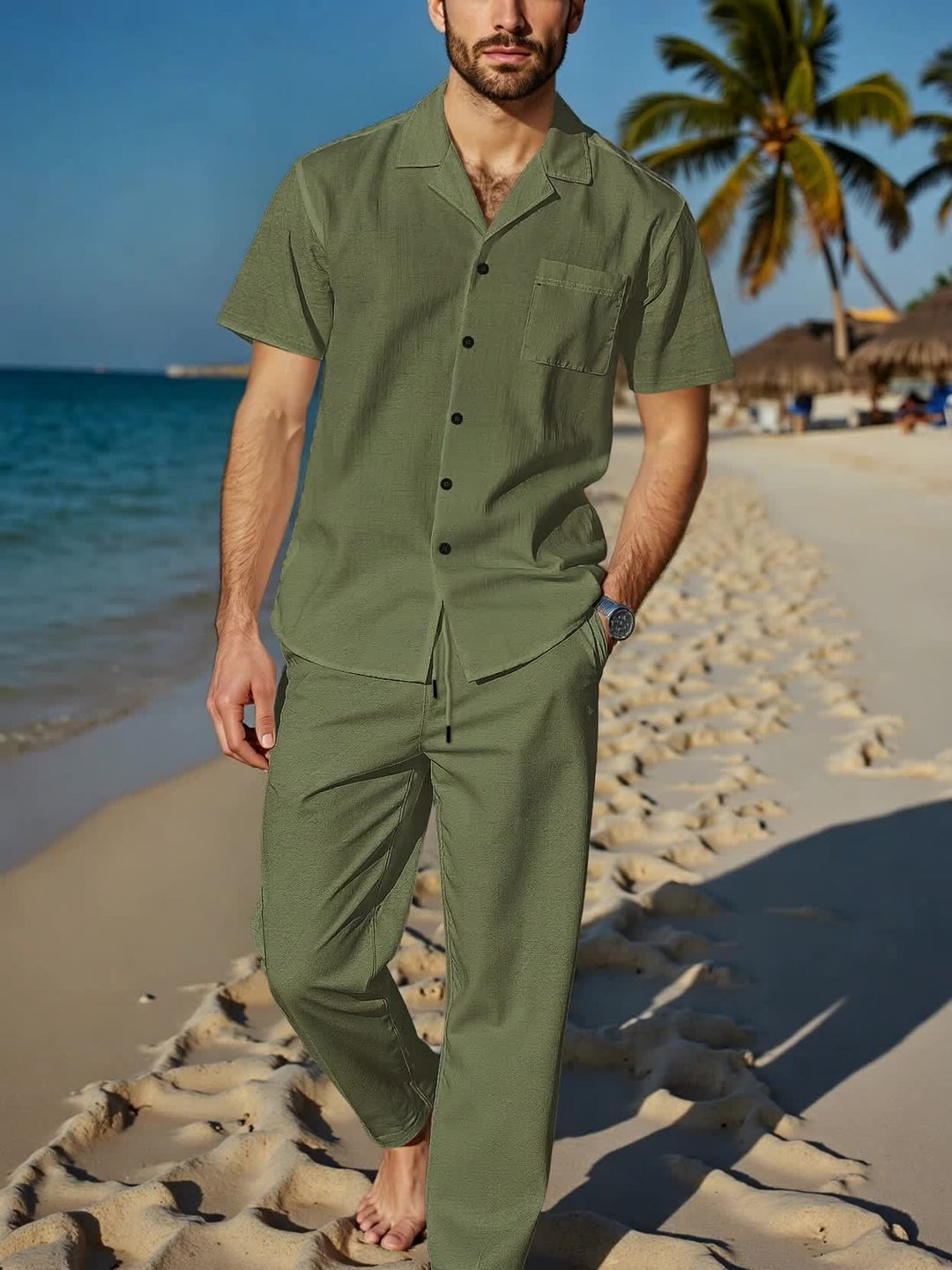 Stylisches Herren Freizeit Set, perfekt für warme Temperaturen, Kurzarmhemd & leichte Hose.