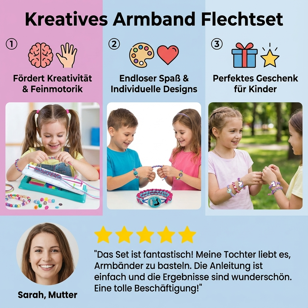 Hochwertige, bunte Fäden & Perlen des Armband Flechtsets. Ideal zum Basteln kreativer DIY Schmuckstücke.