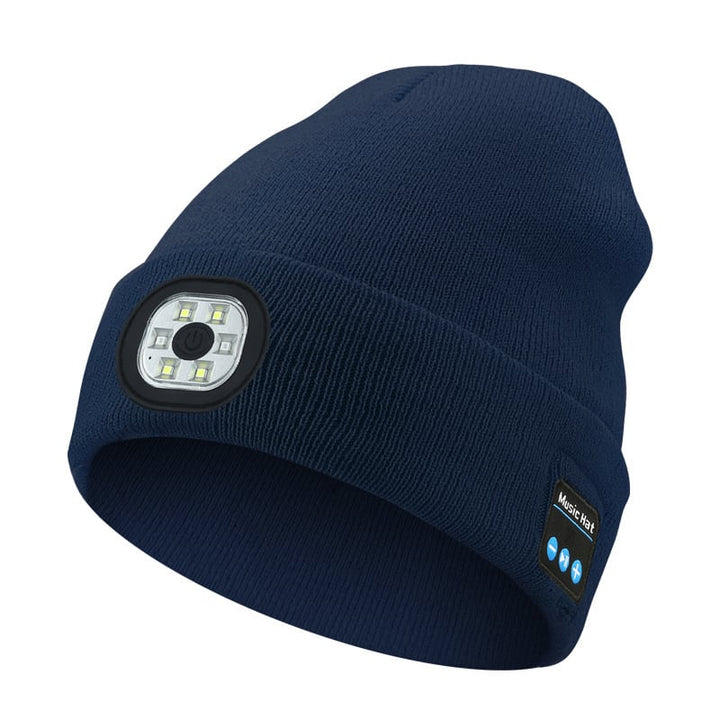 Hochwertige Beanie mit Bluetooth-Technologie & integriertem LED-Licht; schützt vor Kälte & leuchtet den Weg.