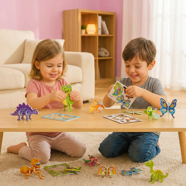 Buntes 3D Kinderpuzzle mit Tiermotiven, ein Lernspielzeug für die Entwicklung kleiner Kinder.