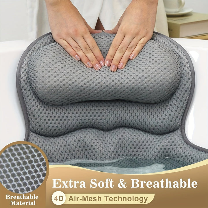Ergonomisches 4D Luxe Badekissen für maximalen Badkomfort. Atmungsaktiv, unterstützt Nacken & Rücken perfekt.