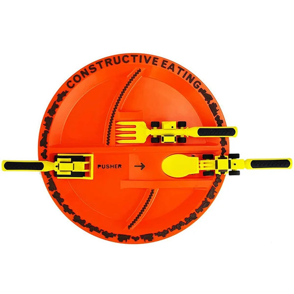 Originelles Kindergeschirr-Set mit Baustellen-Fahrzeugen & Bulldozer. Perfektes Geschenk für kleine Entdecker.