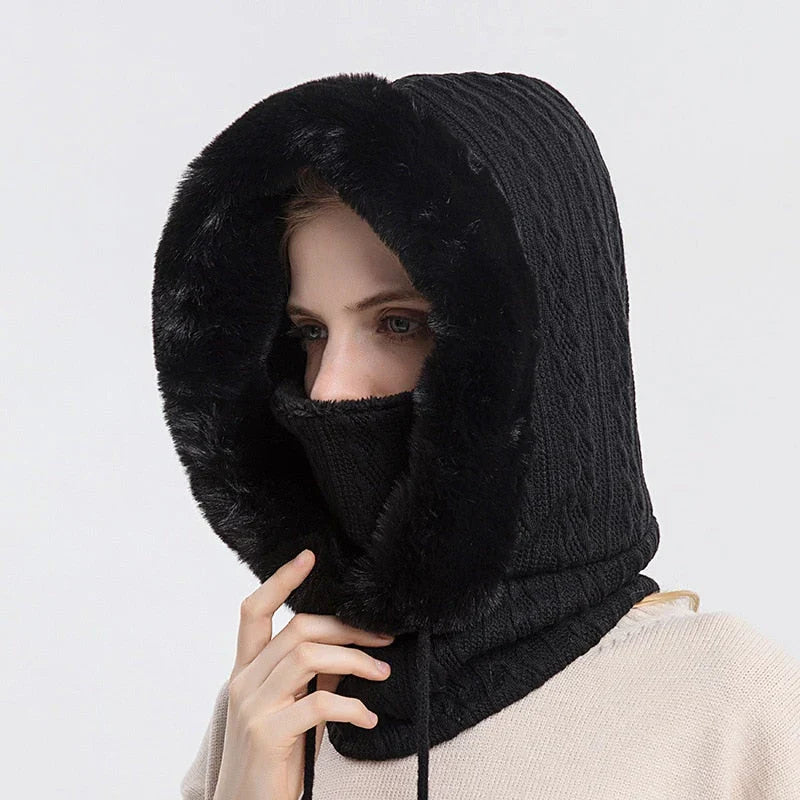 Stilvoller Damen 3-in-1 Winterschal als Mütze, Halswärmer & Gesichtsmaske. Ideal für Outdoor.