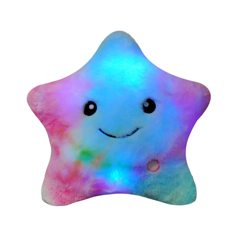 Leuchtendes LED-Sternkissen, weiches Plüschtier zum Spielen & Einschlafen, ideal als Nachtlicht im Kinderzimmer.