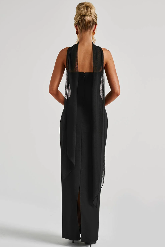 Trägerloses Damen Maxikleid, figurbetontes Bodycon Cocktailkleid mit integriertem Schal für formelle Anlässe.