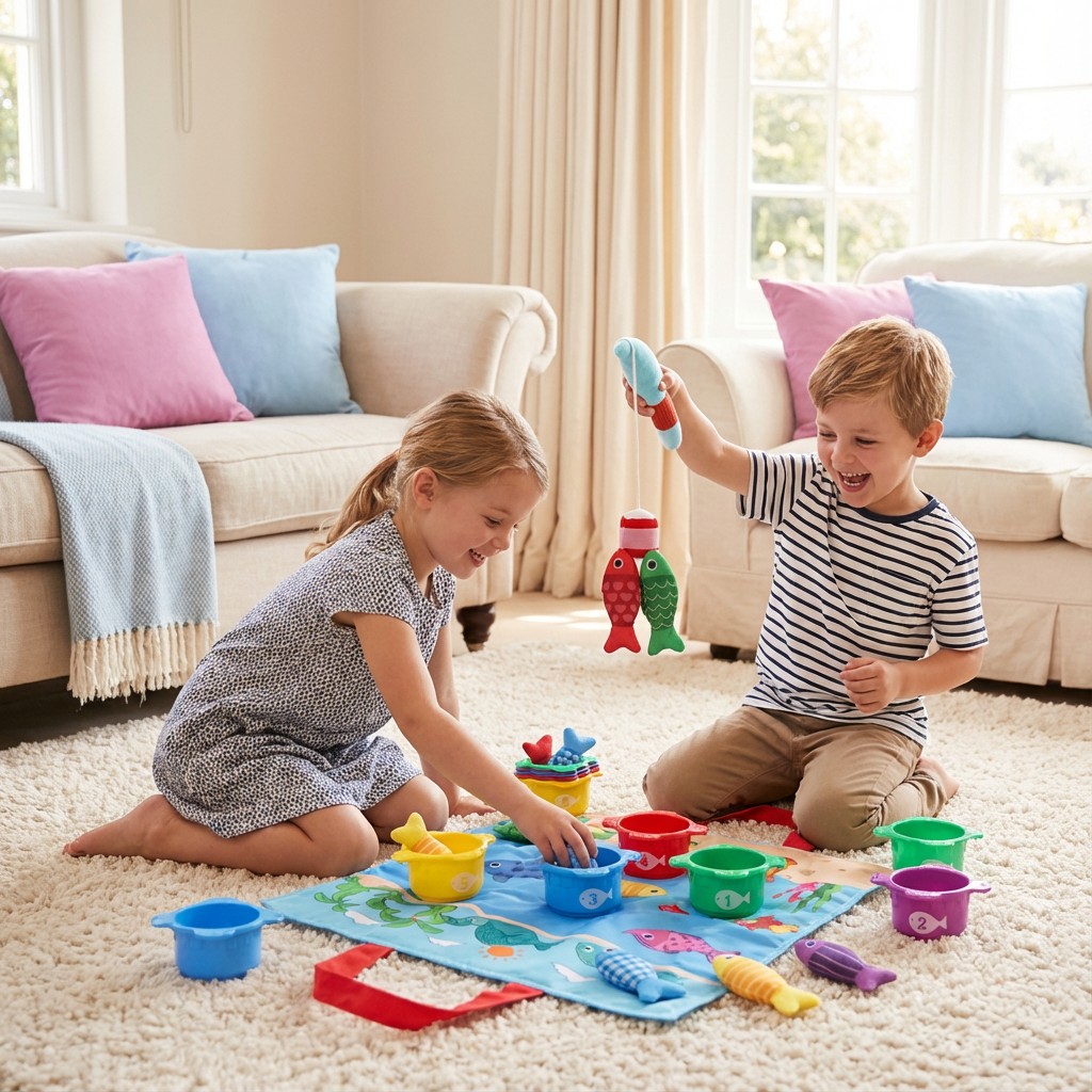 Montessori Plüsch Fischteich Lernspiel für Kinder: fördert Feinmotorik, Hand-Auge-Koordination & frühkindliche Entwicklung.