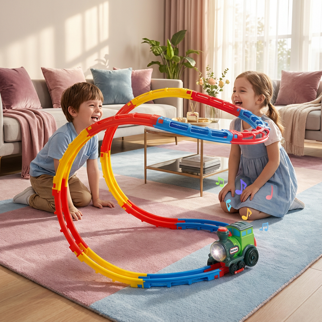Interaktives Zug Achterbahn Spielzeug für Kinder mit Looping. Fördert Motorik und Spielspaß.