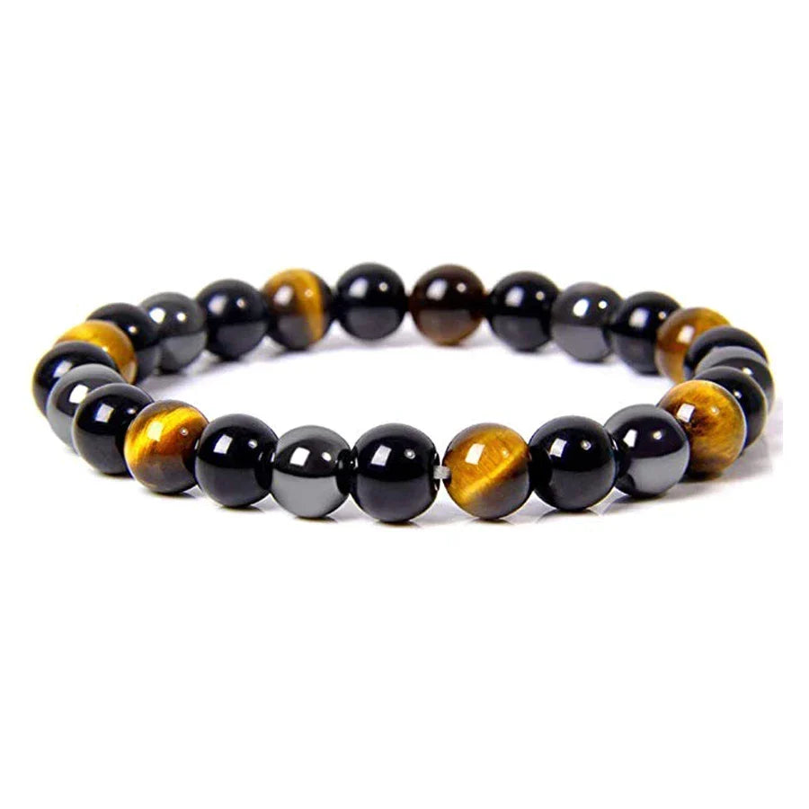 Unisex Armband mit kraftvollen Heilsteinen: Obsidian, Tigerauge, Hämatit. Für Schutz und innere Stärke.