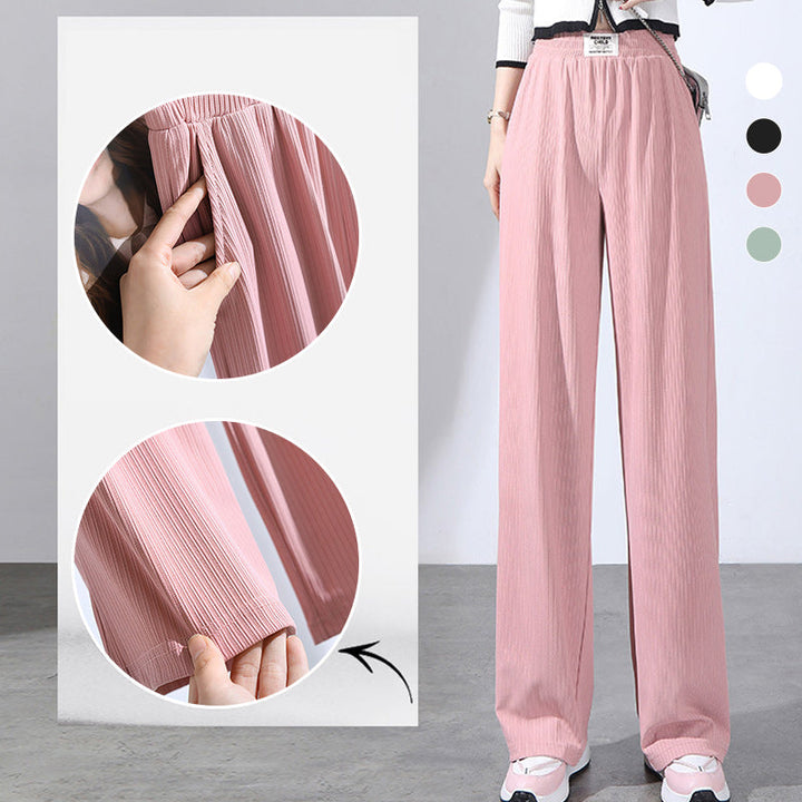 Lockere Strandhose für Damen, leichtes Material, High Waist Schnitt und weites Bein, sehr bequem.