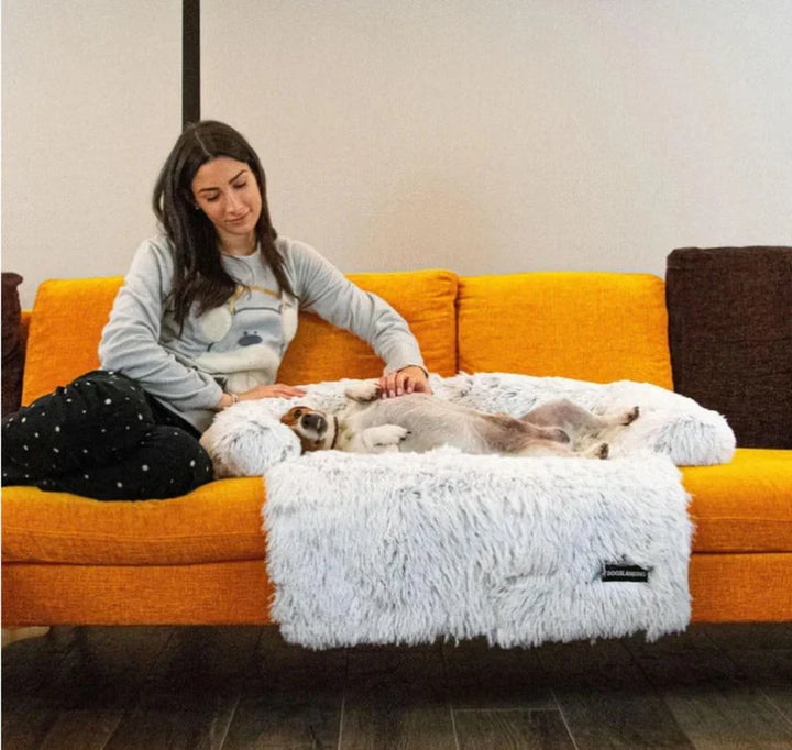 Beiges Hundesofa, weicher Ruheplatz für kleine Hunde, rutschfestes Tierbett für maximalen Komfort.