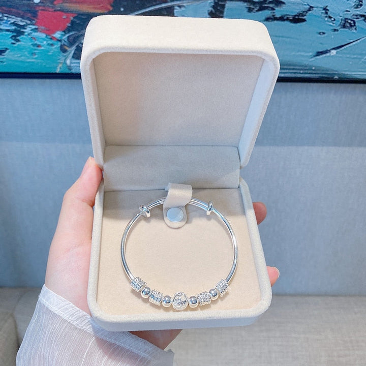 Rundes Damen Silberarmband, 925er Sterlingsilber, mit zarten Glücksperlen, zeitloser Damenschmuck.
