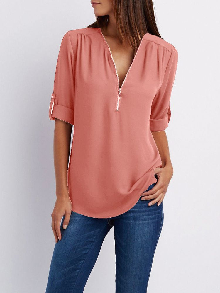 Modische Damen Langarm Bluse, perfekt für Büro & Alltagsmode, bequemer Loosefit.