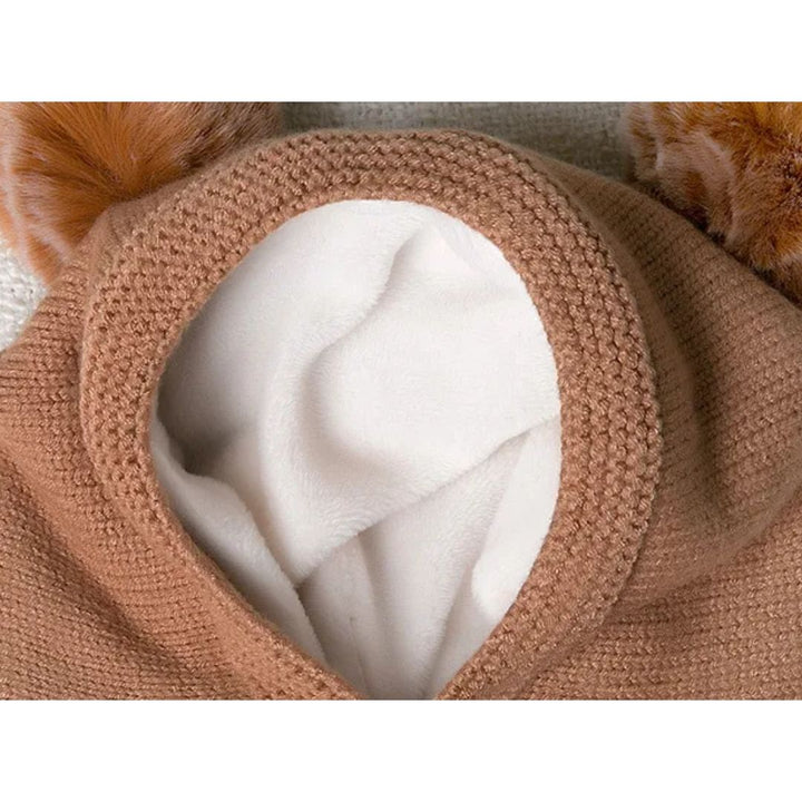 Warme Baby Strickmütze mit Ohren und Fleecefutter, ideal als Geschenk, schützt Babykopf vor Kälte.