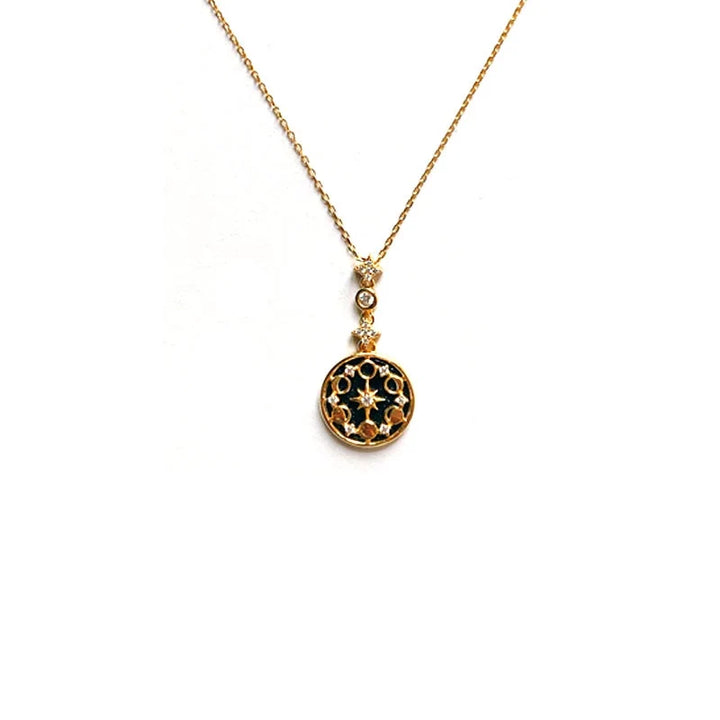 Damen-Blaustein-Halskette, Symbol für Neuanfang und Erfolg. Vergoldeter Silber-Edelsteinschmuck.