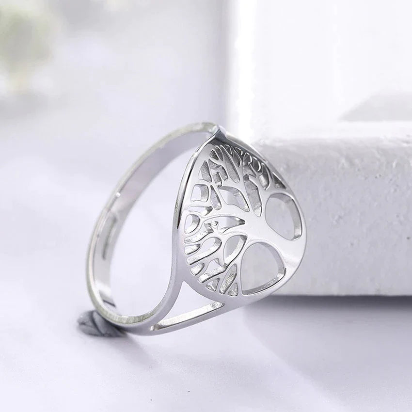 Unisex Baum des Lebens Ring, verstellbar, aus Silber. Symbolischer Schmuck als Glücksbringer oder Amulett.