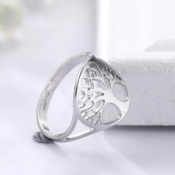 Unisex Baum des Lebens Ring, verstellbar, aus Silber. Symbolischer Schmuck als Glücksbringer oder Amulett.