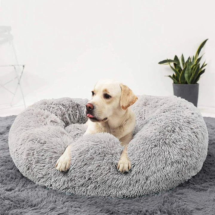 Rundes, weiches Anti-Angst Hundebett für Tiefschlaf & Entspannung. Gemütlicher Schlafplatz für Haustiere.