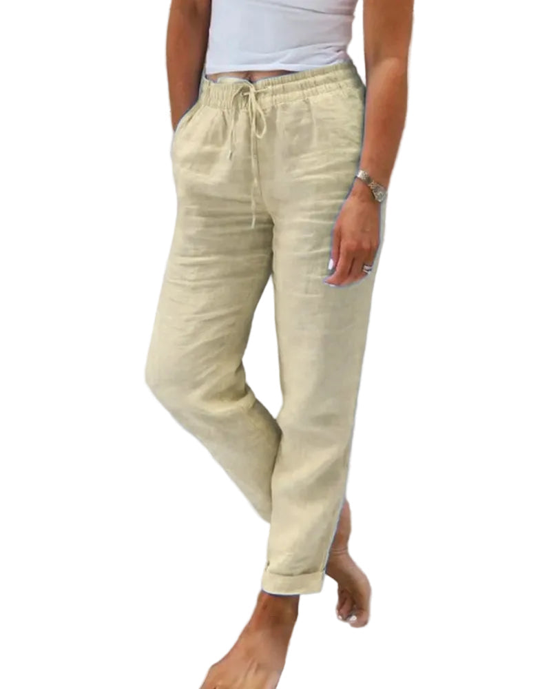 Damen Sommerhose mit lockerem Schnitt & elastischem Bund in Beige für optimalen Komfort im Alltag.
