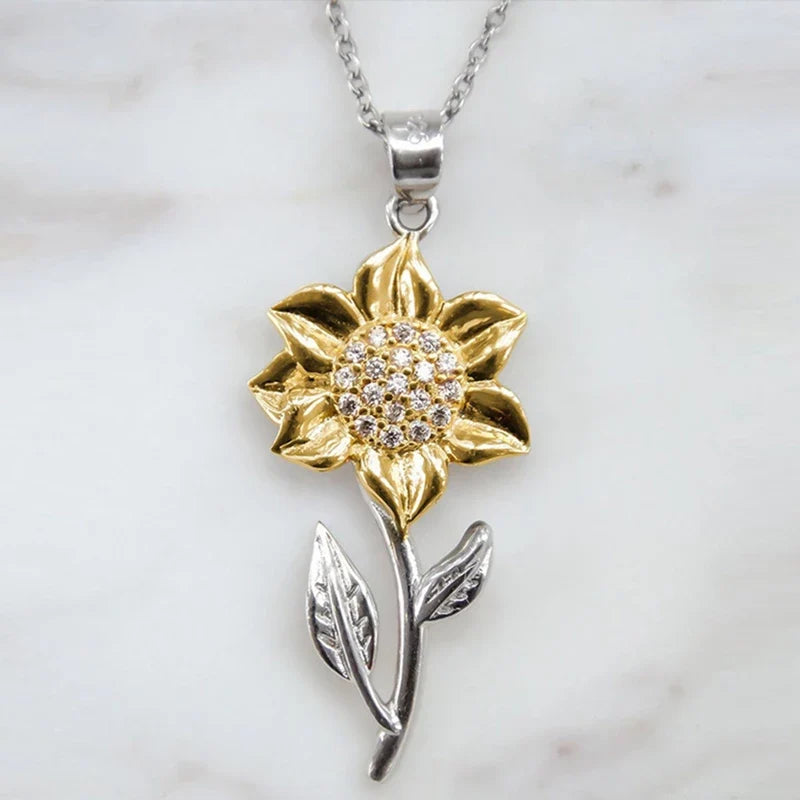 Glücksbringer Sonnenblumenkette für Frauen, goldfarben mit strahlendem Kristall, ideales Geschenk.