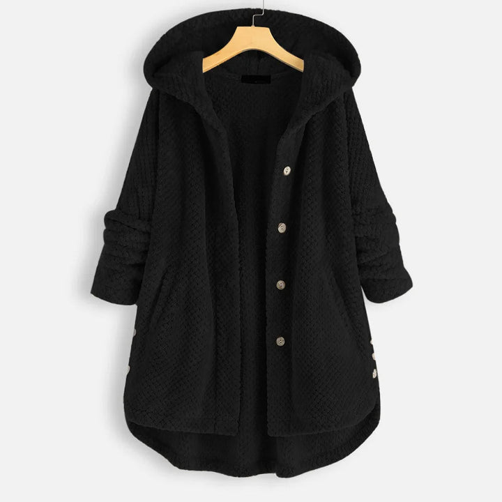 Bequemer Damen Wintermantel in Übergröße mit Kapuze, ideal für Plus-Size-Mode.