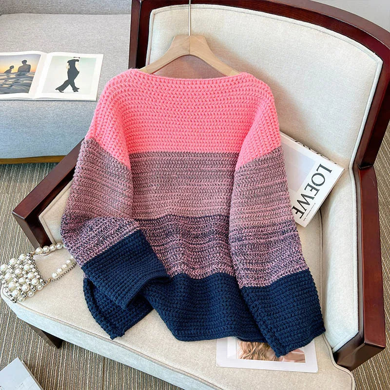 Bequemer Frauen Kuschelpullover mit Farb-Patchwork. Übergröße, Loose Fit, perfekt für Herbst/Winter.