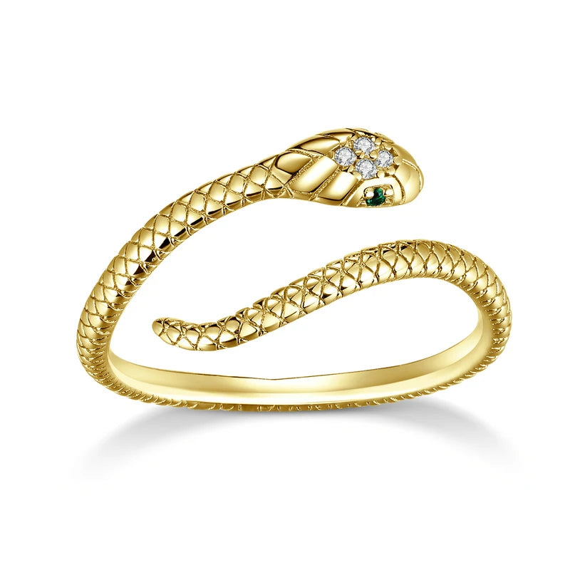Glänzender Damenring in Schlangenform, Sterlingsilber mit edlen Zirkonen verziert.